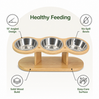 DogBedHouse 15° Angled Wood Stand Cat Feeder (3 Stainless Steel Bowls)