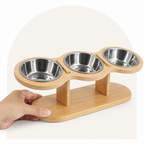 DogBedHouse 15° Angled Wood Stand Cat Feeder (3 Stainless Steel Bowls)