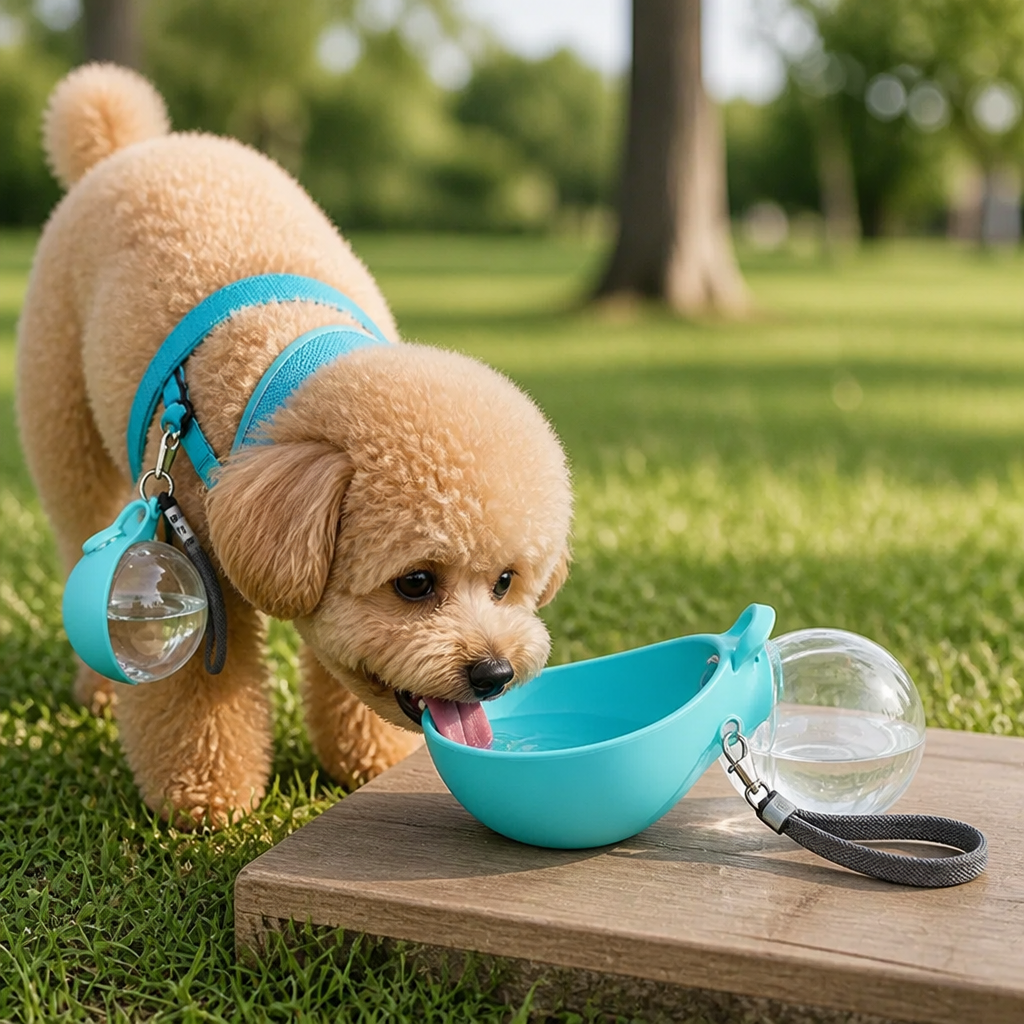 DogBedHouse 2-in-1 Leak-Proof Dog Water Bottle (Foldable Silicone Bowl)