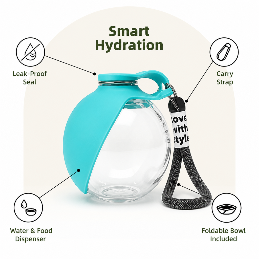 DogBedHouse 2-in-1 Leak-Proof Dog Water Bottle (Foldable Silicone Bowl)
