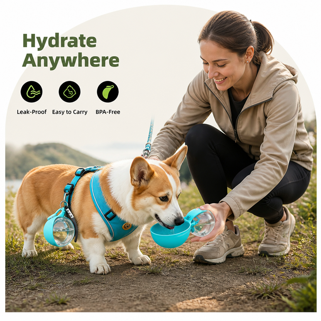 DogBedHouse 2-in-1 Leak-Proof Dog Water Bottle (Foldable Silicone Bowl)