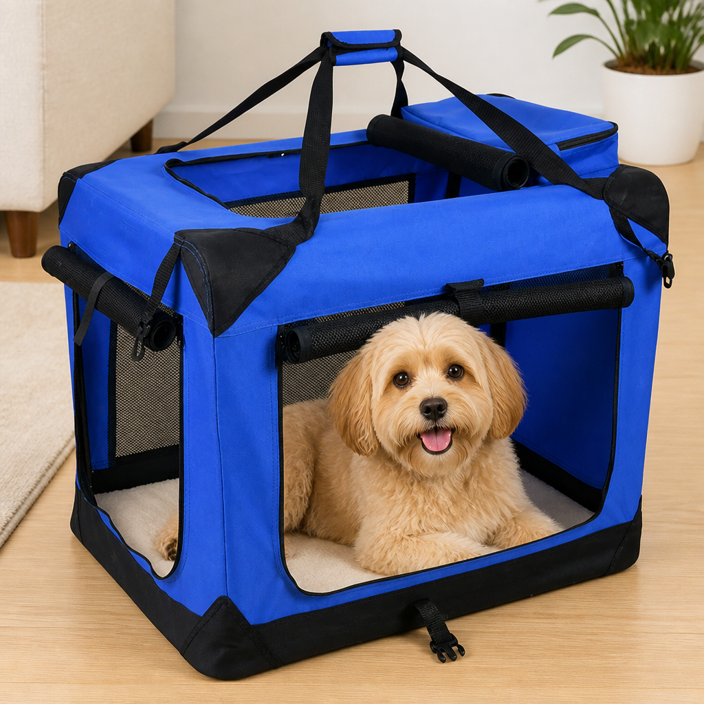 DogBedHouse 3-Door Foldable Soft-Sided Travel Carrier (Removable Mat)