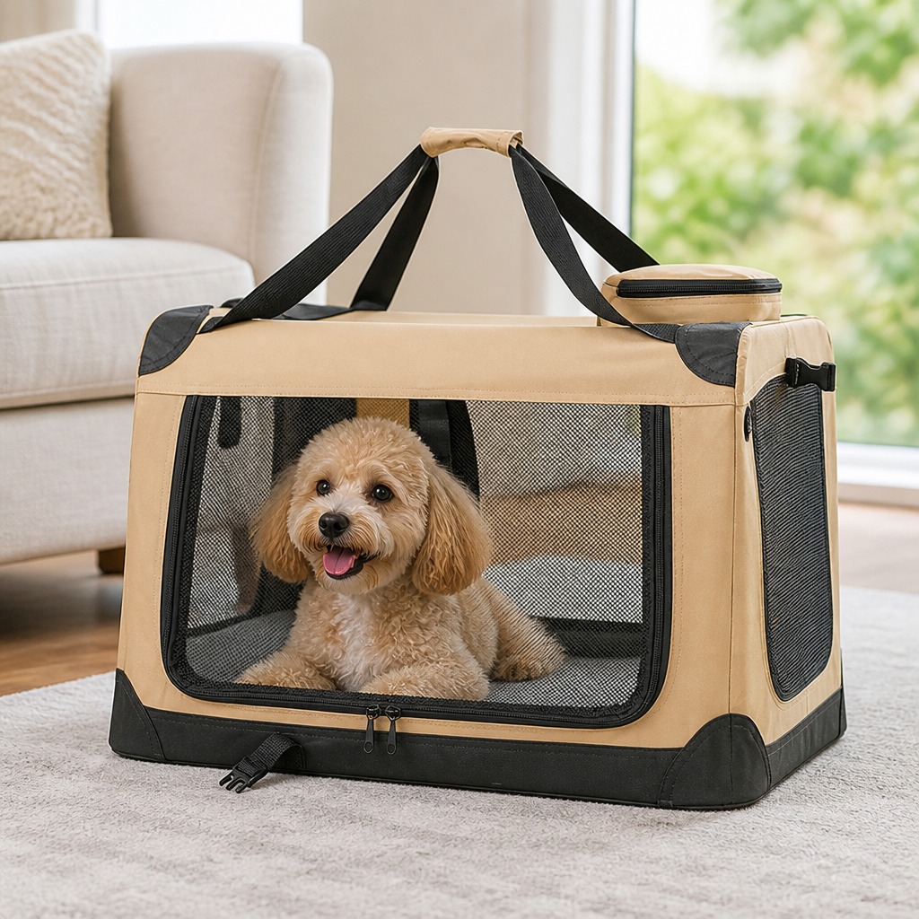 DogBedHouse 3-Door Foldable Soft-Sided Travel Carrier (Removable Mat)