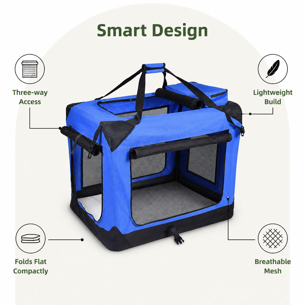 DogBedHouse 3-Door Foldable Soft-Sided Travel Carrier (Removable Mat)