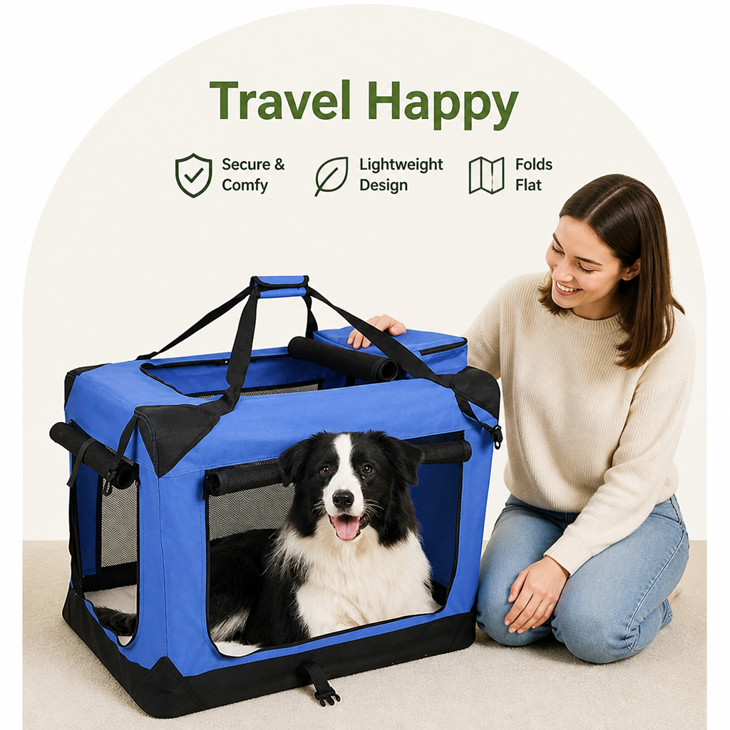 DogBedHouse 3-Door Foldable Soft-Sided Travel Carrier (Removable Mat)