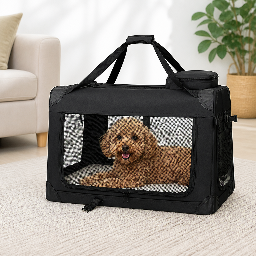 DogBedHouse 3-Door Foldable Soft-Sided Travel Carrier (Removable Mat)