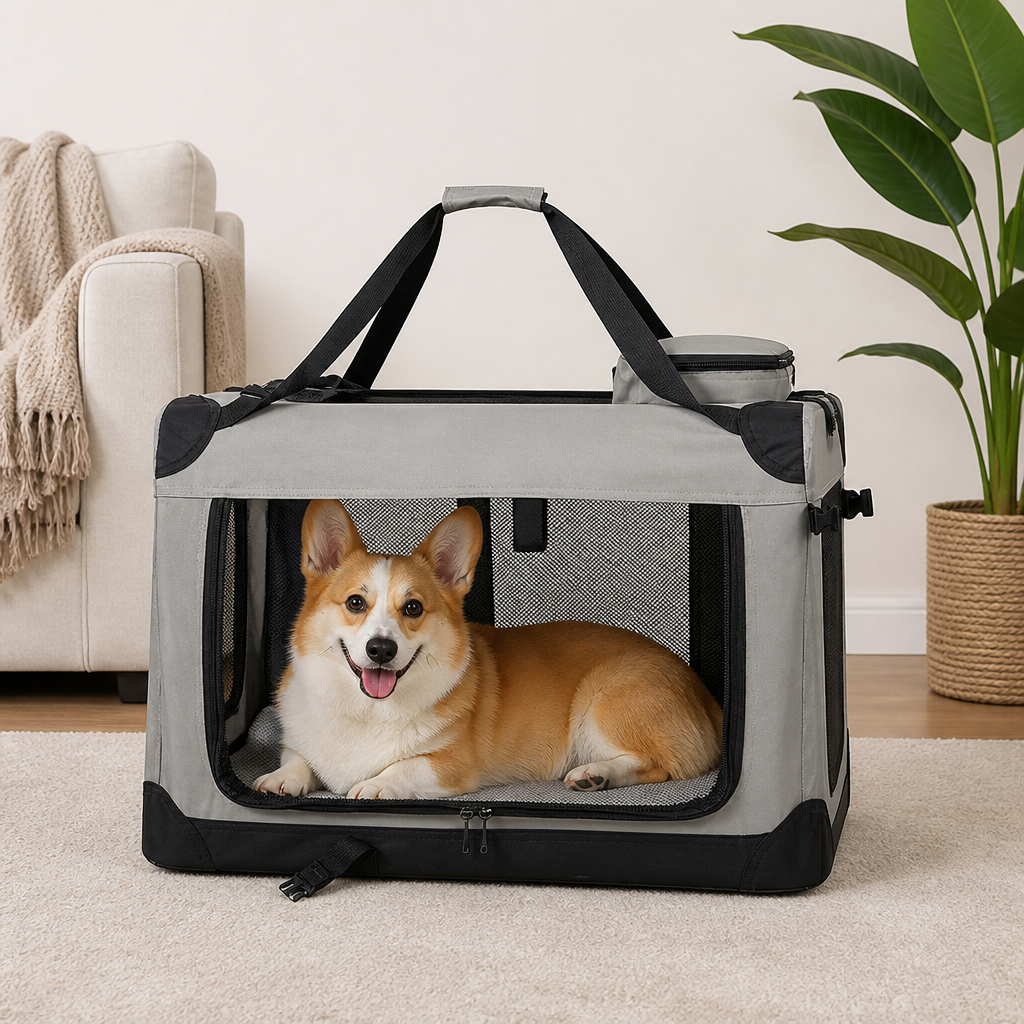 DogBedHouse 3-Door Foldable Soft-Sided Travel Carrier (Removable Mat)