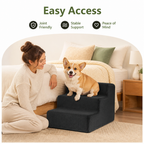 DogBedHouse 3-Step High-Density Foam Dog Stairs (Removable Washable Cover)