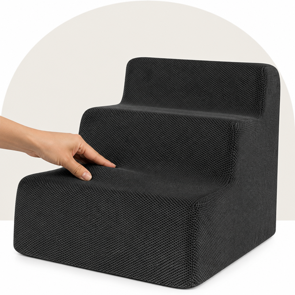 DogBedHouse 3-Step High-Density Foam Dog Stairs (Removable Washable Cover)