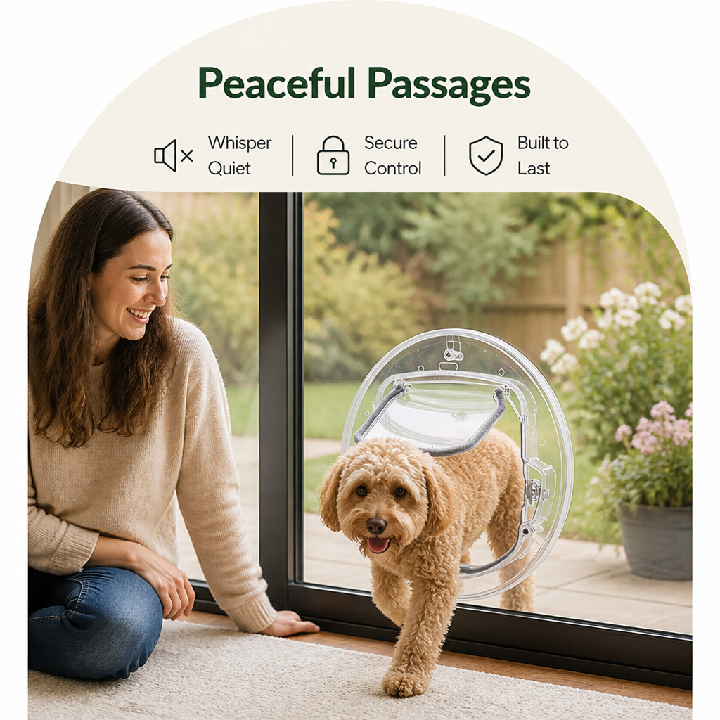 DogBedHouse 4-Way Locking Noise-Reducing Pet Door (Glass Mount)