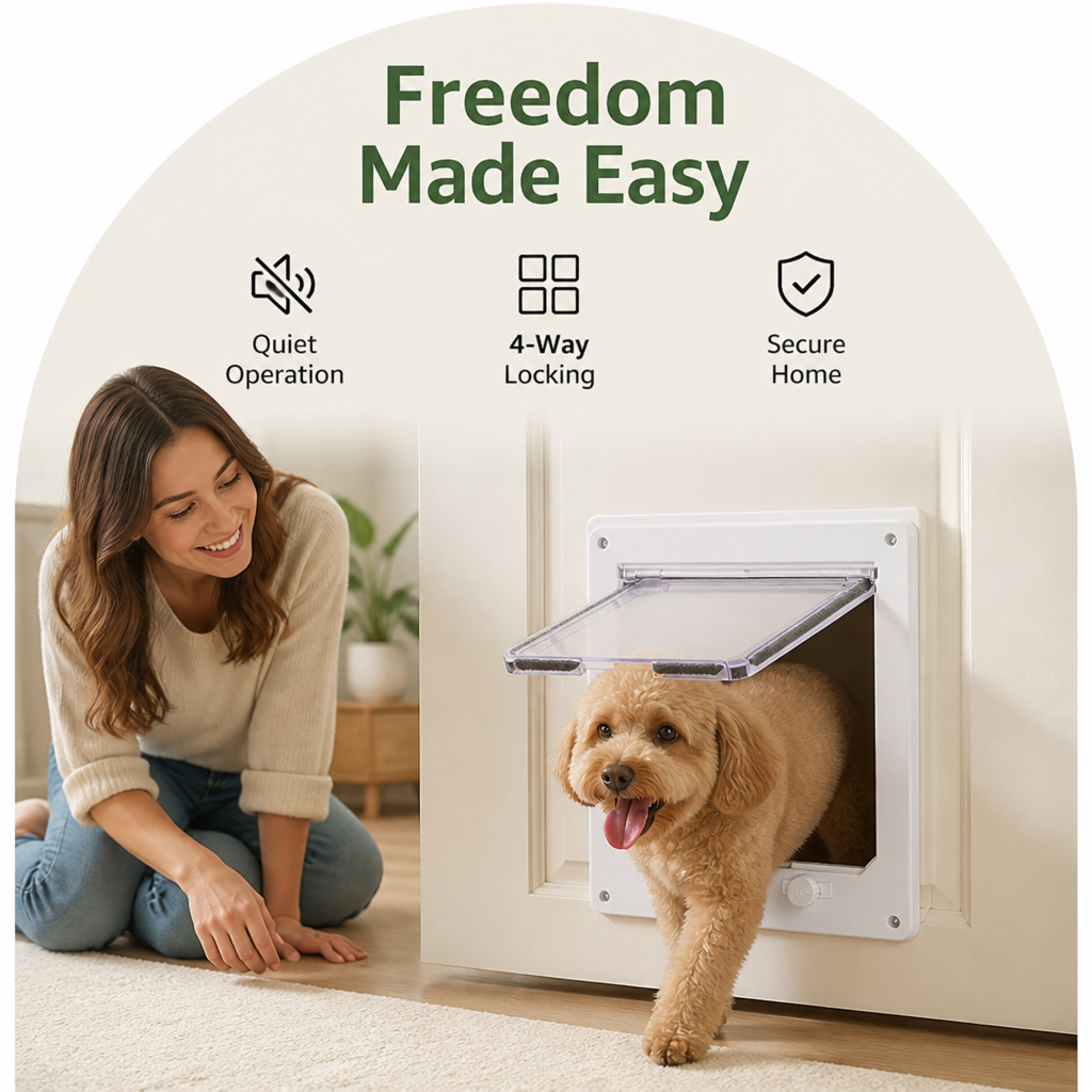 DogBedHouse 4-Way Locking & Self-Closing Pet Door
