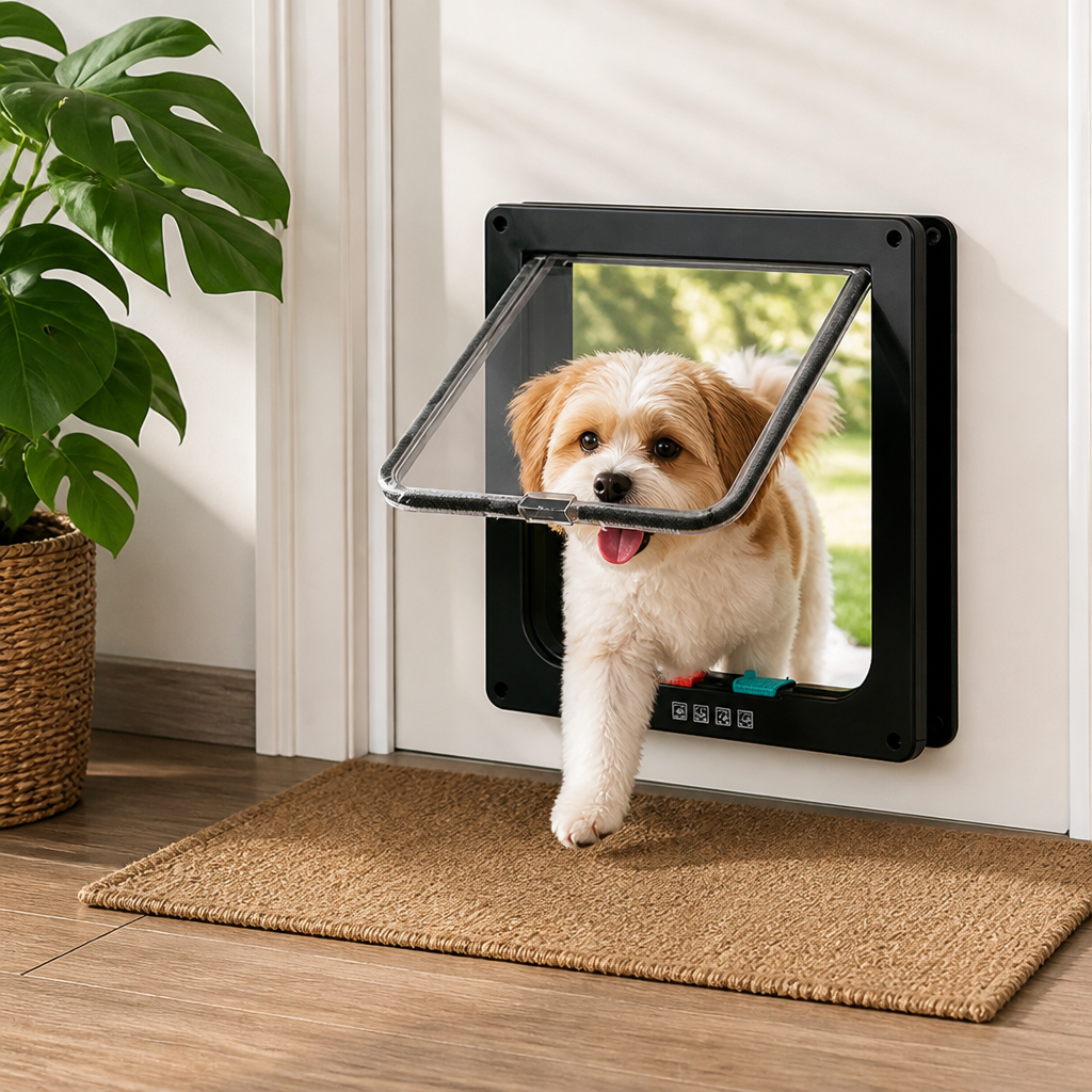 DogBedHouse 4-Way Security Lock & Transparent Swing Pet Door (Multiple Sizes)