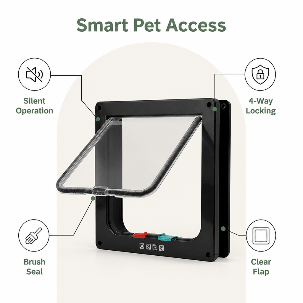 DogBedHouse 4-Way Security Lock & Transparent Swing Pet Door (Multiple Sizes)