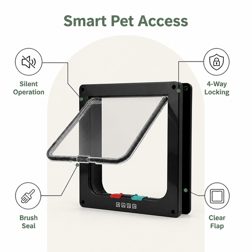 DogBedHouse 4-Way Security Lock & Transparent Swing Pet Door (Multiple Sizes)