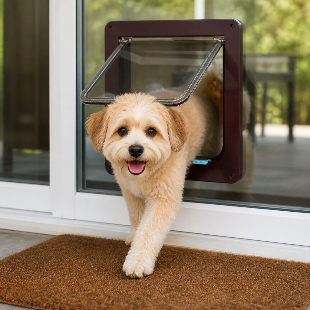 DogBedHouse 4-Way Security Lock & Transparent Swing Pet Door (Multiple Sizes)