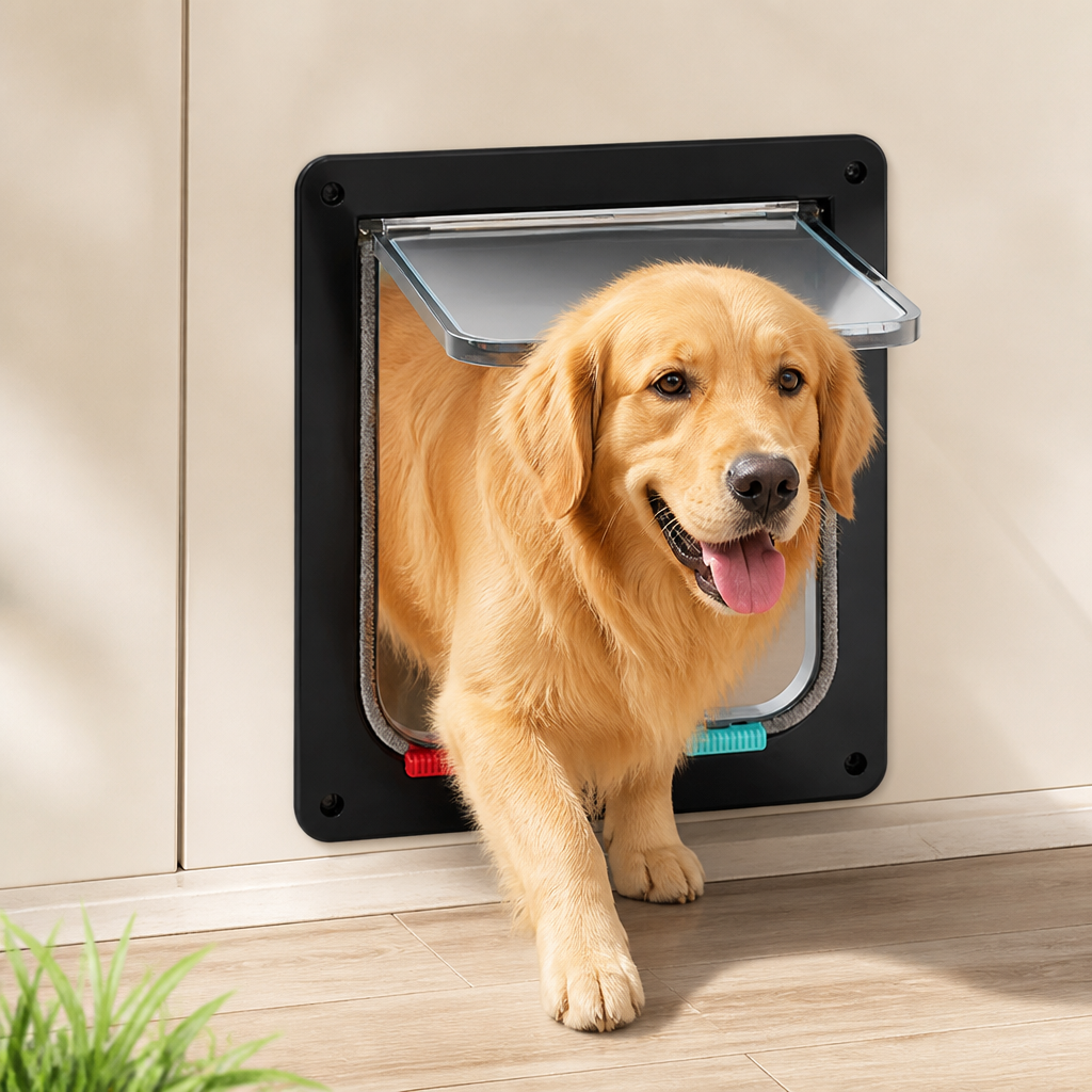 DogBedHouse 4-Way Security Lock & Transparent Swing Pet Door (Multiple Sizes)