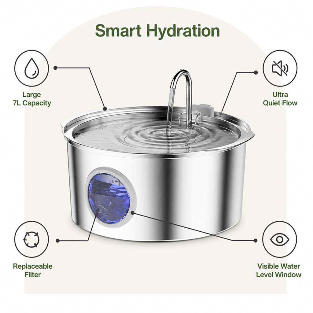 DogBedHouse 7L Stainless Steel & Filtered Pet Water Fountain