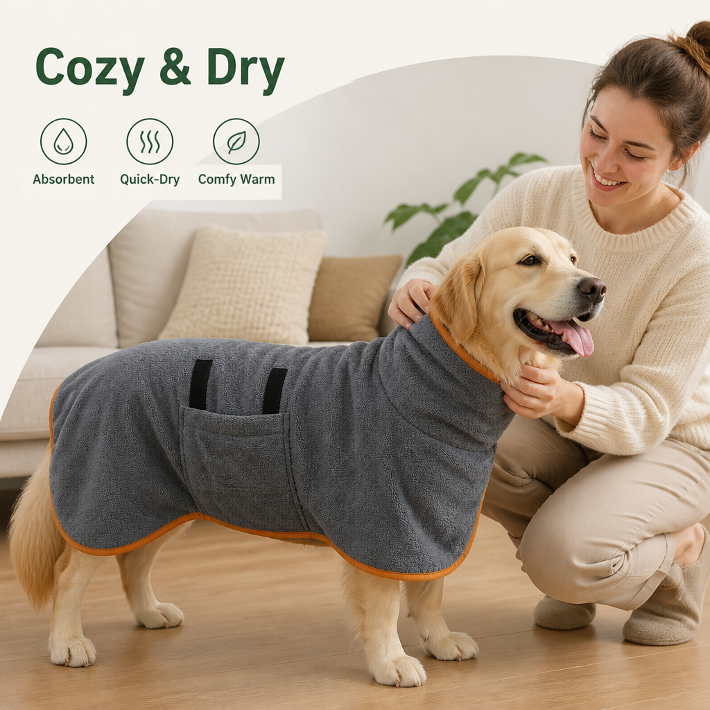 DogBedHouse Absorbent & Quick-Dry Full-Body Pet Bathrobe (Hooded)