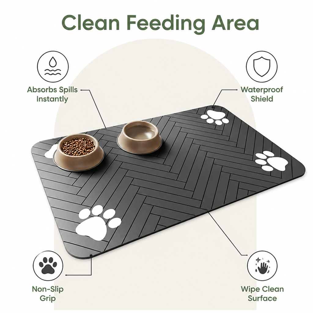DogBedHouse Absorbent Quick-Dry Non-Slip Pet Feeding Mat
