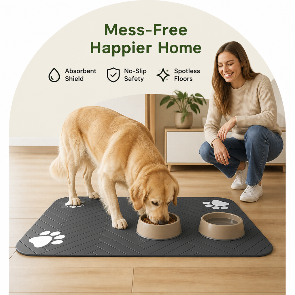 DogBedHouse Absorbent Quick-Dry Non-Slip Pet Feeding Mat