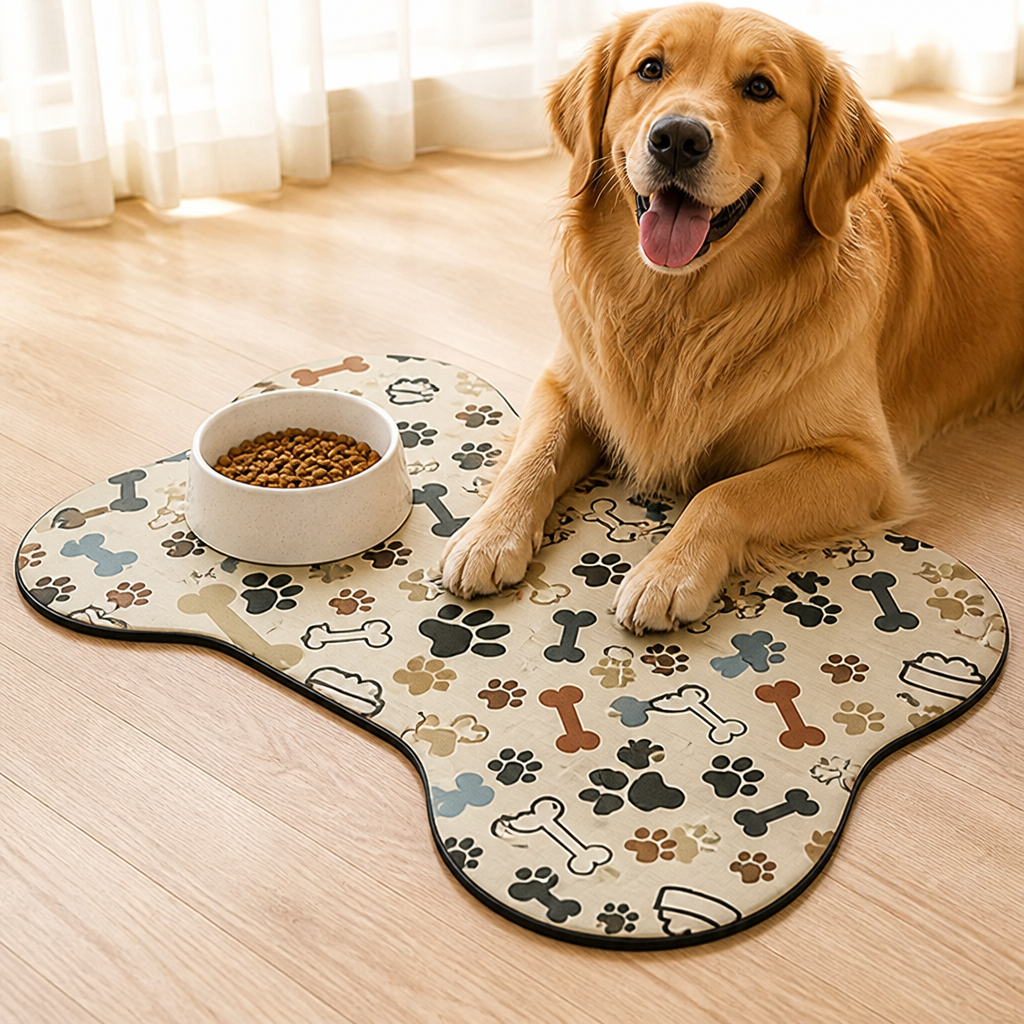 DogBedHouse Absorbent & Waterproof Bone-Shaped Pet Feeding Mat