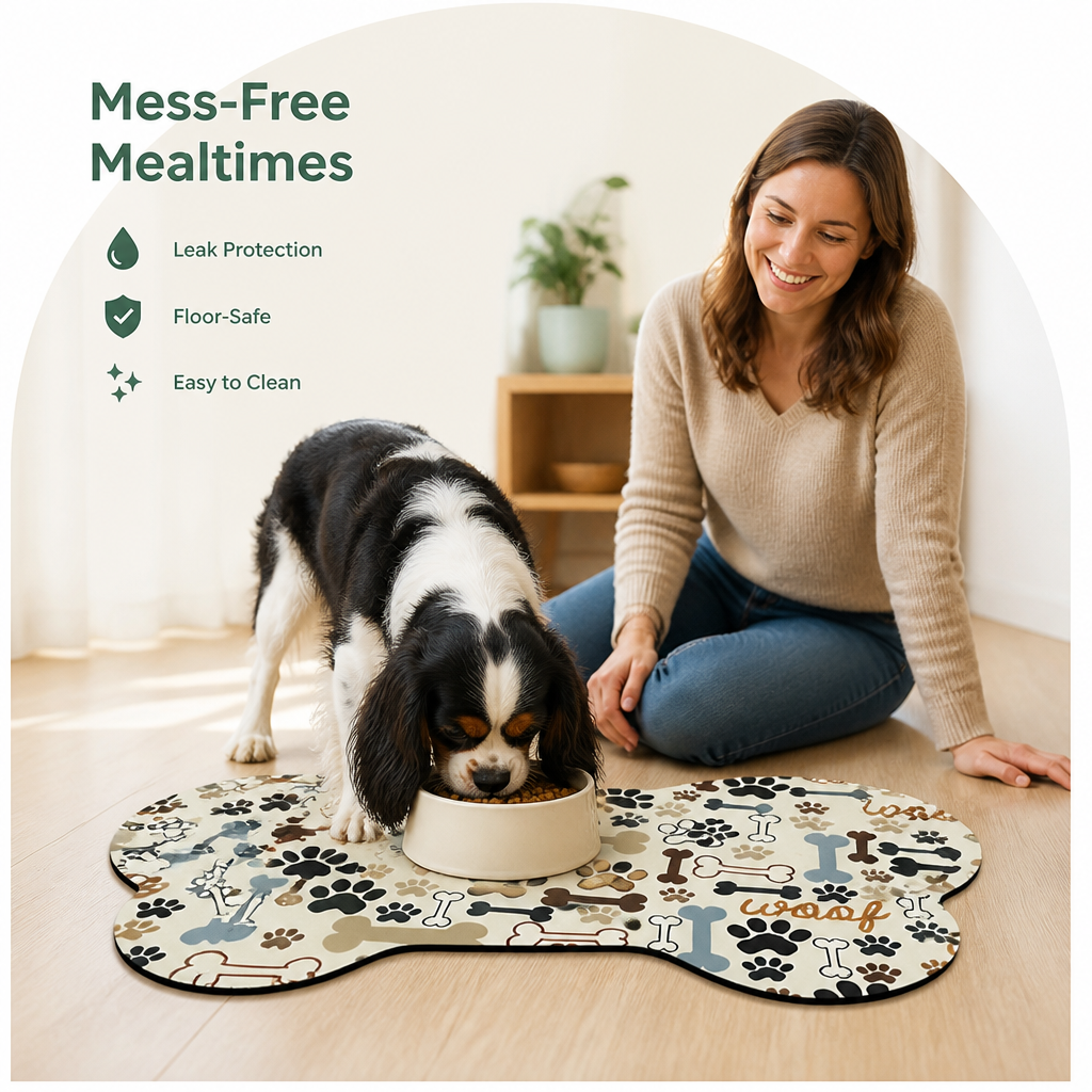 DogBedHouse Absorbent & Waterproof Bone-Shaped Pet Feeding Mat