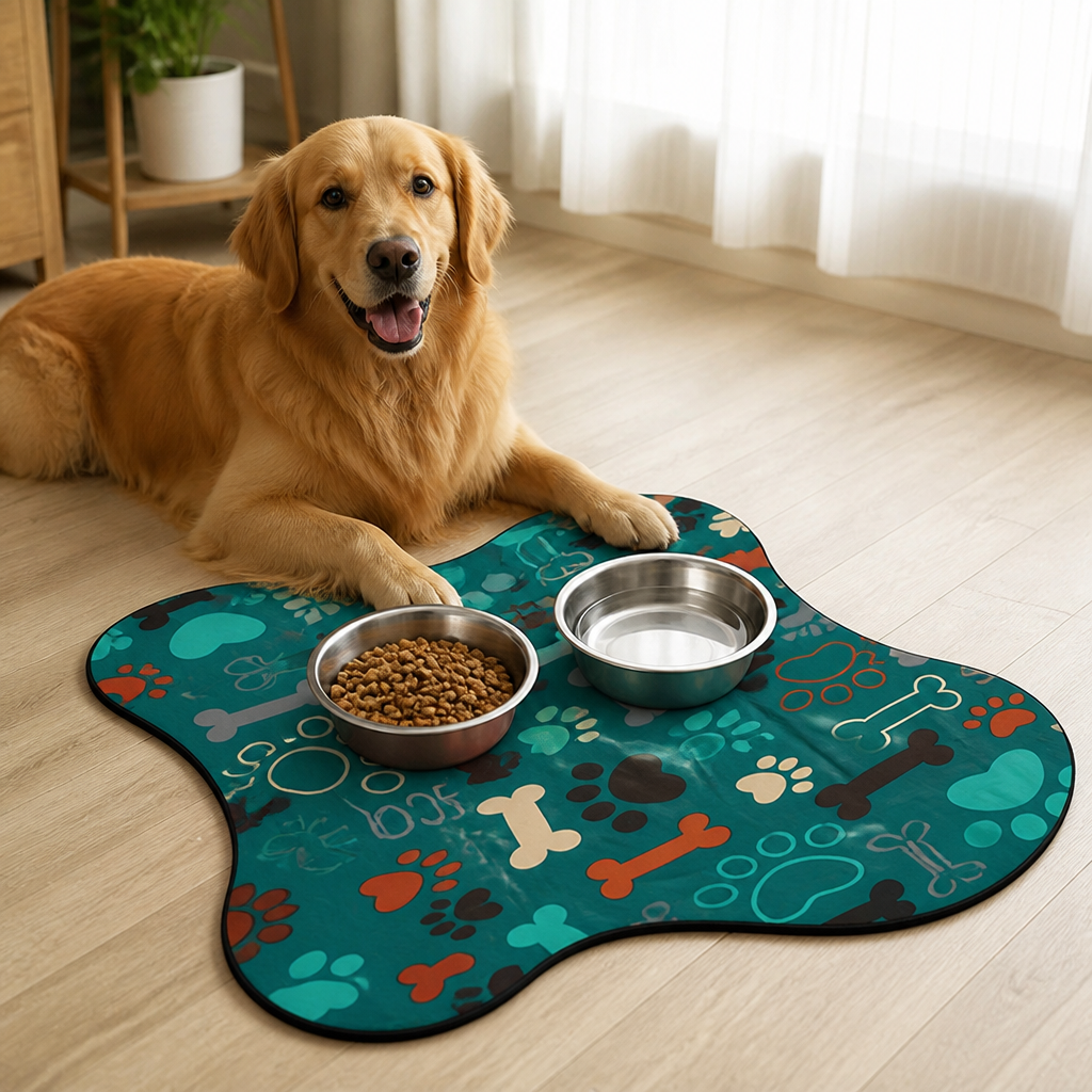 DogBedHouse Absorbent & Waterproof Bone-Shaped Pet Feeding Mat