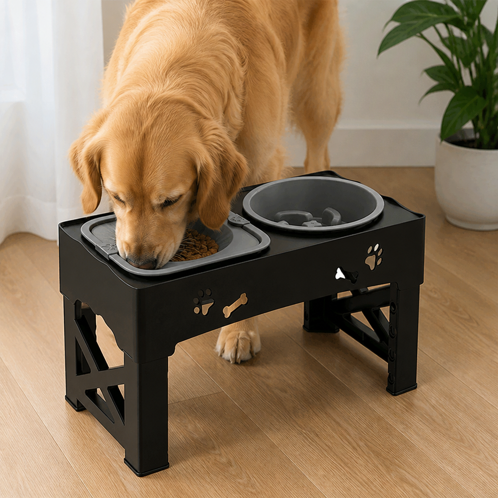 DogBedHouse Adjustable 5-Height Foldable Elevated Pet Feeder