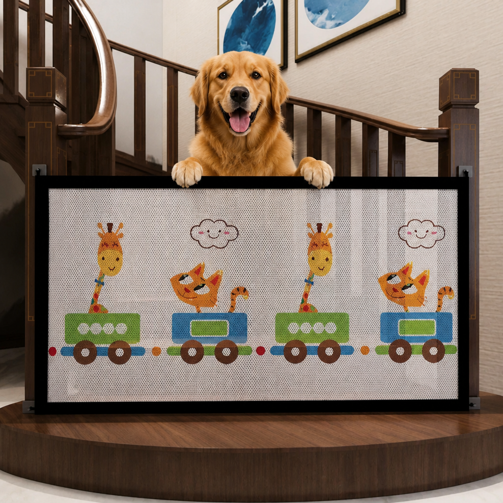 DogBedHouse Adjustable Breathable Mesh Safety Gate (No-Drill Installation)