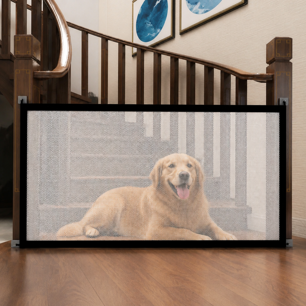 DogBedHouse Adjustable Breathable Mesh Safety Gate (No-Drill Installation)