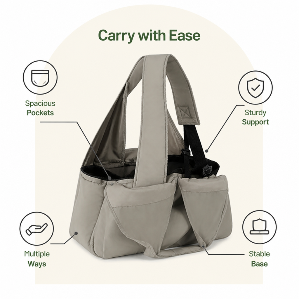 DogBedHouse Adjustable Crossbody & Hard-Bottom Pet Carrier