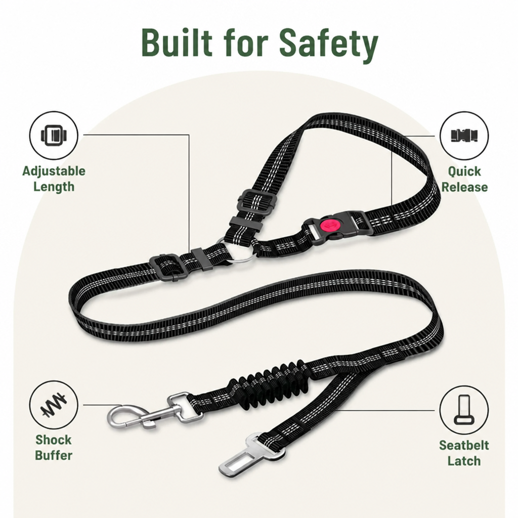 DogBedHouse Adjustable Elastic Bungee Dog Seat Belt