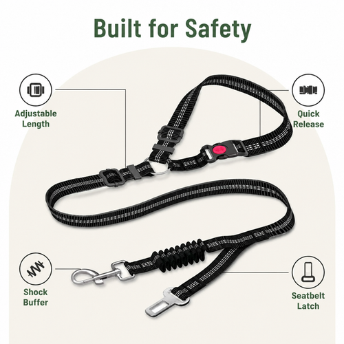 DogBedHouse Adjustable Elastic Bungee Dog Seat Belt