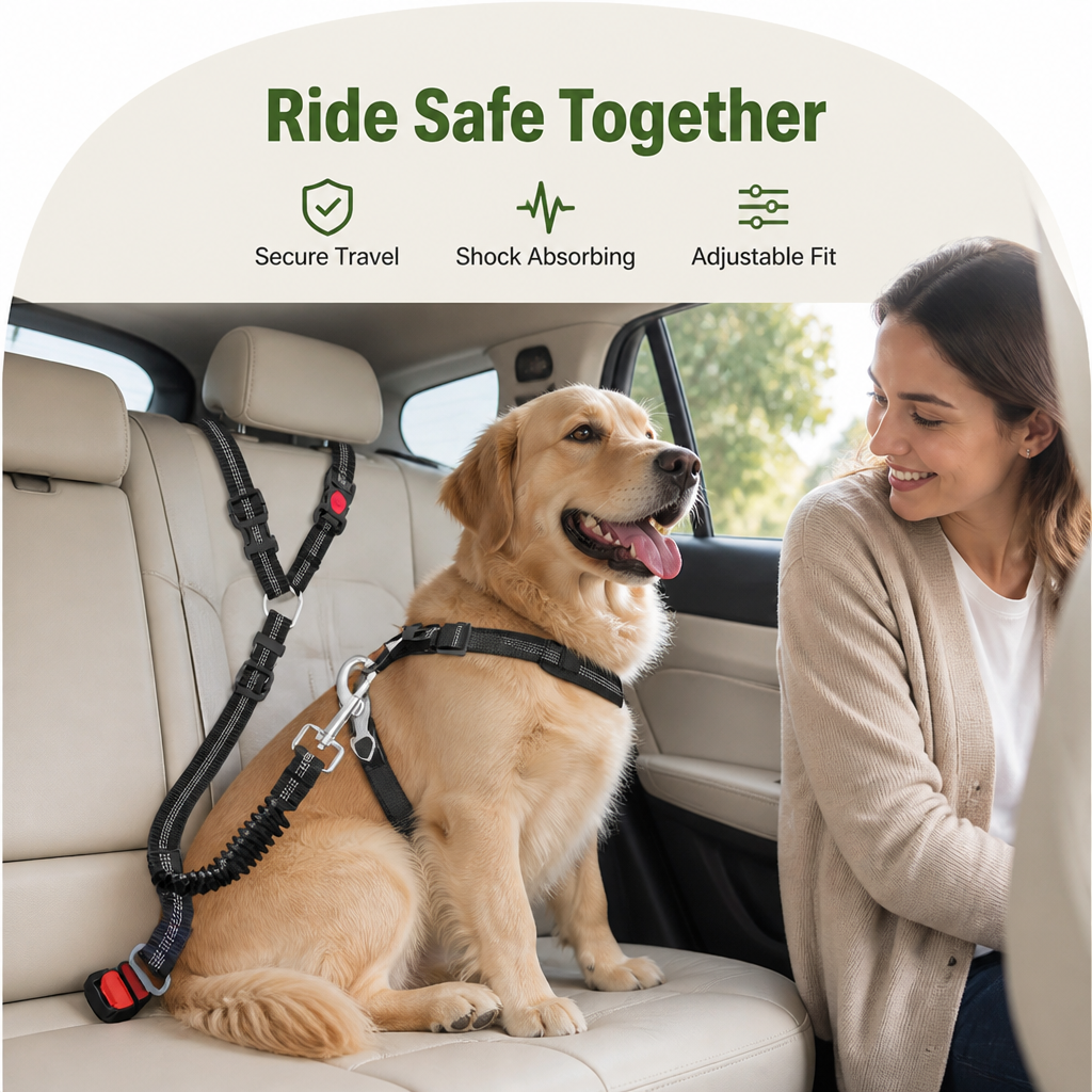 DogBedHouse Adjustable Elastic Bungee Dog Seat Belt