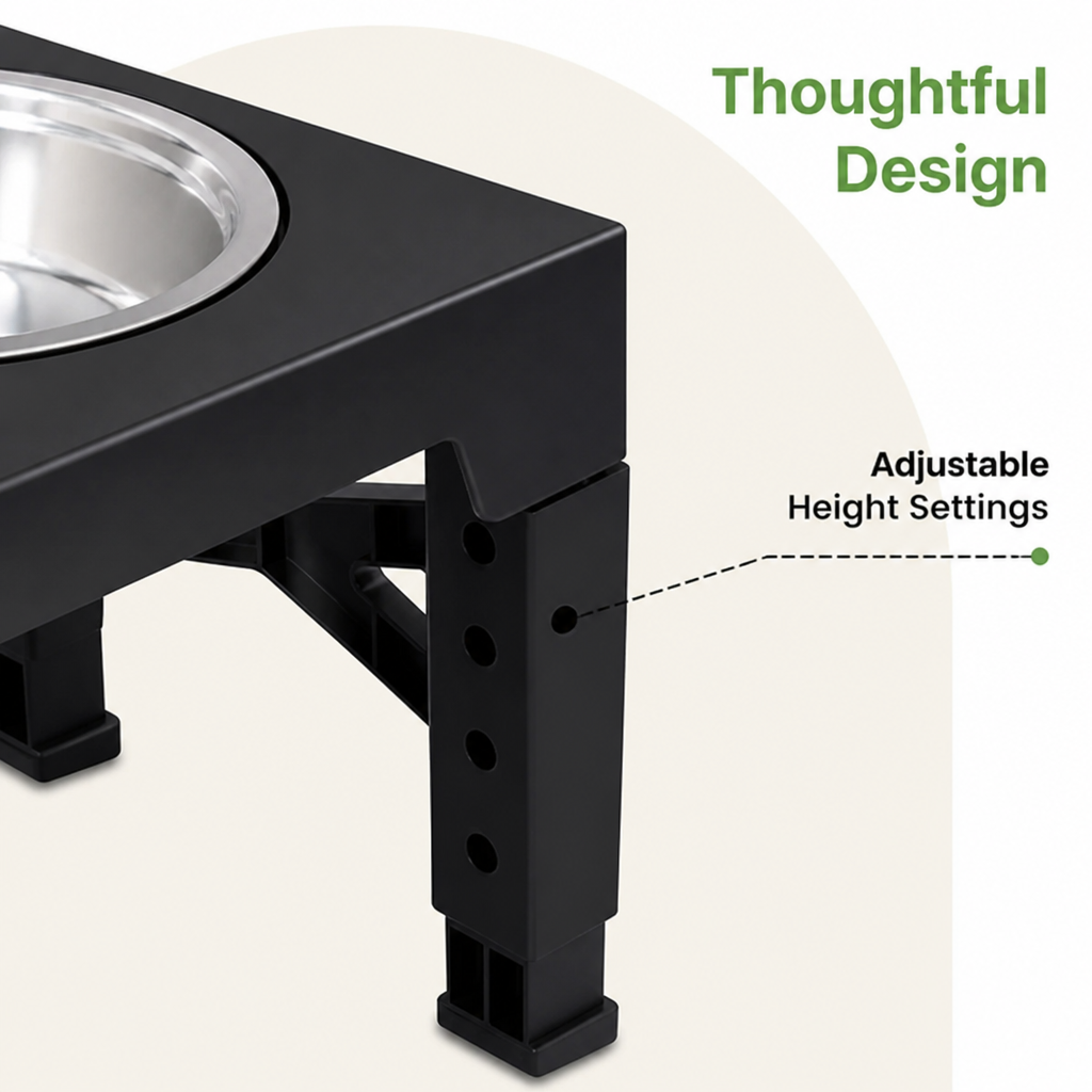 DogBedHouse Adjustable Elevated Double Stainless Steel Bowl Feeder