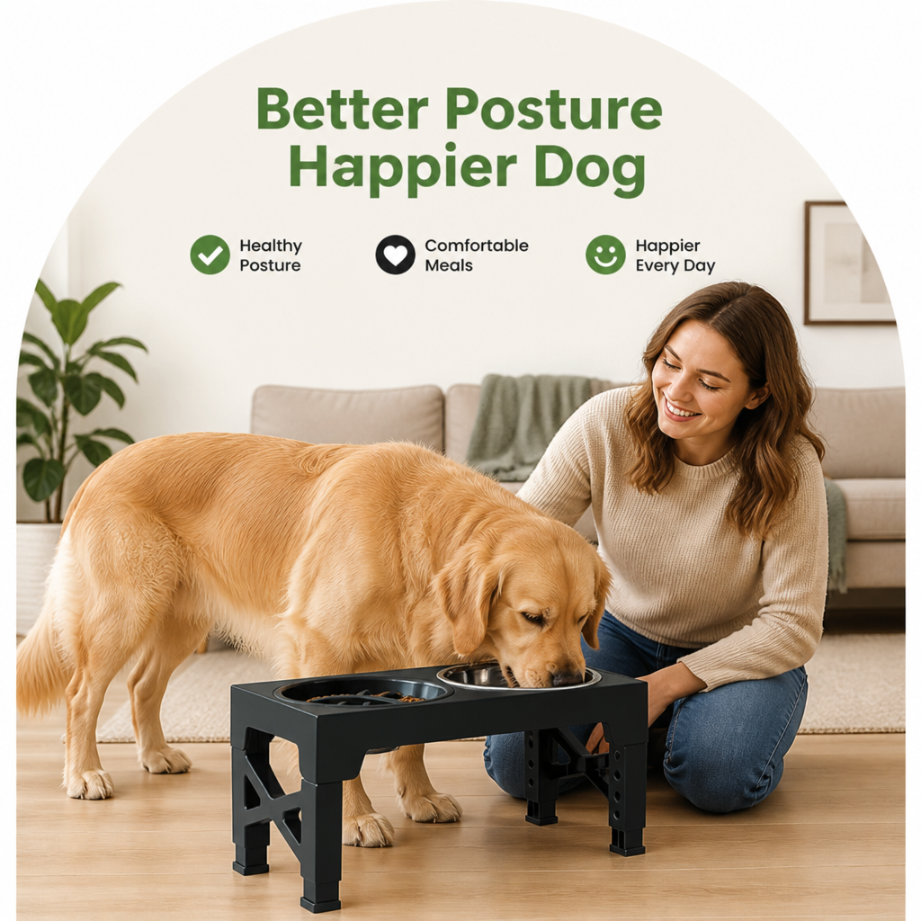 DogBedHouse Adjustable Elevated Double Stainless Steel Bowl Feeder