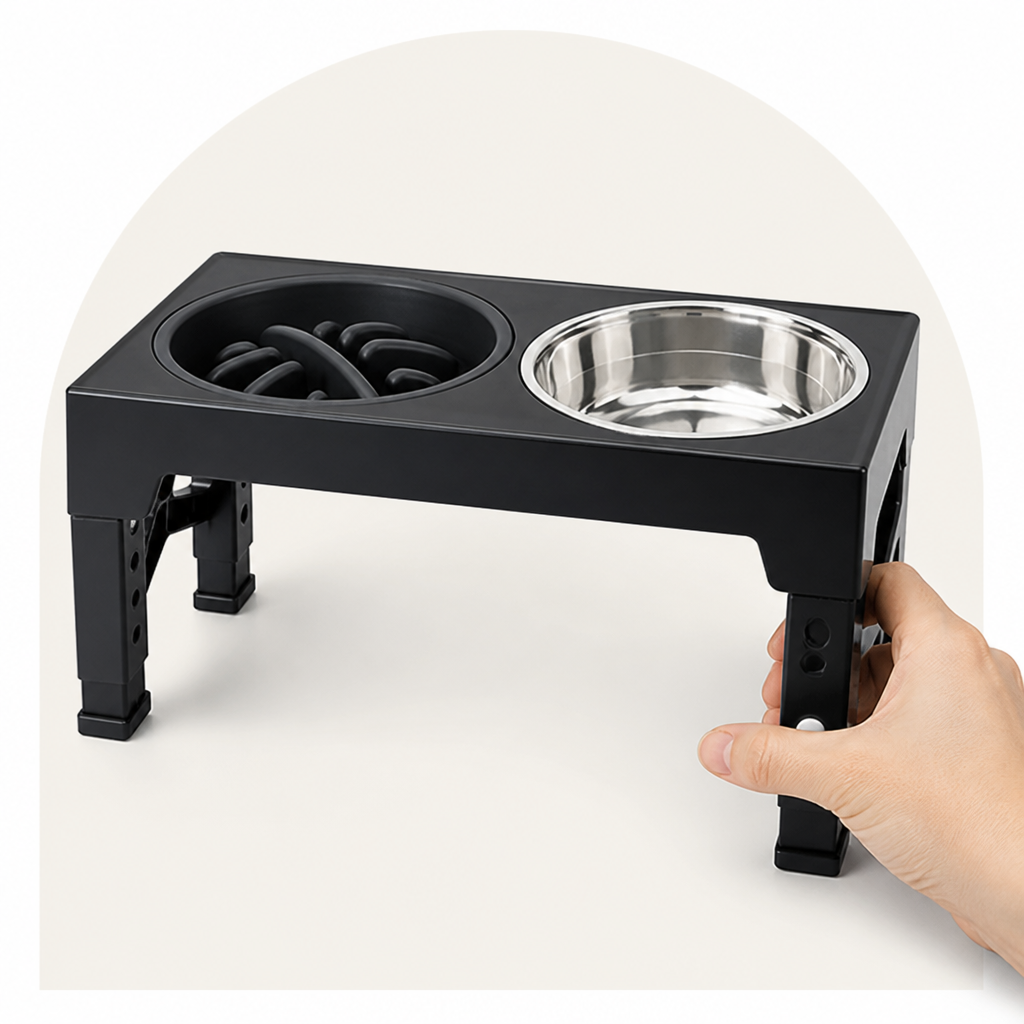 DogBedHouse Adjustable Elevated Double Stainless Steel Bowl Feeder