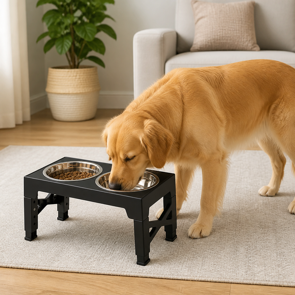 DogBedHouse Adjustable Elevated Double Stainless Steel Bowl Feeder