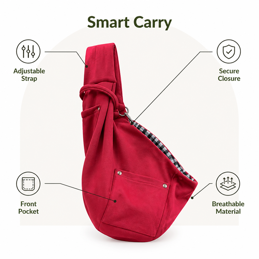DogBedHouse Adjustable Hands-Free Pet Sling Carrier (Storage Pocket)