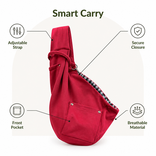 DogBedHouse Adjustable Hands-Free Pet Sling Carrier (Storage Pocket)