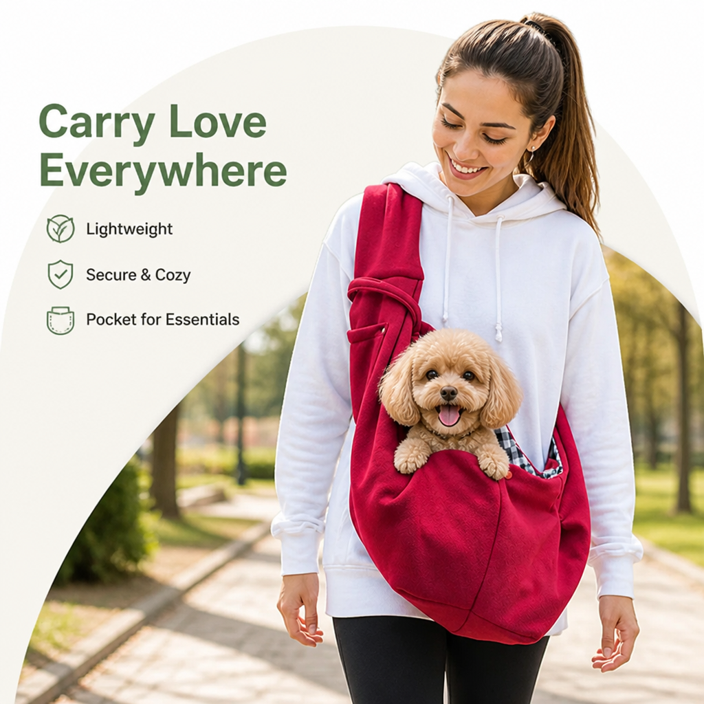 DogBedHouse Adjustable Hands-Free Pet Sling Carrier (Storage Pocket)