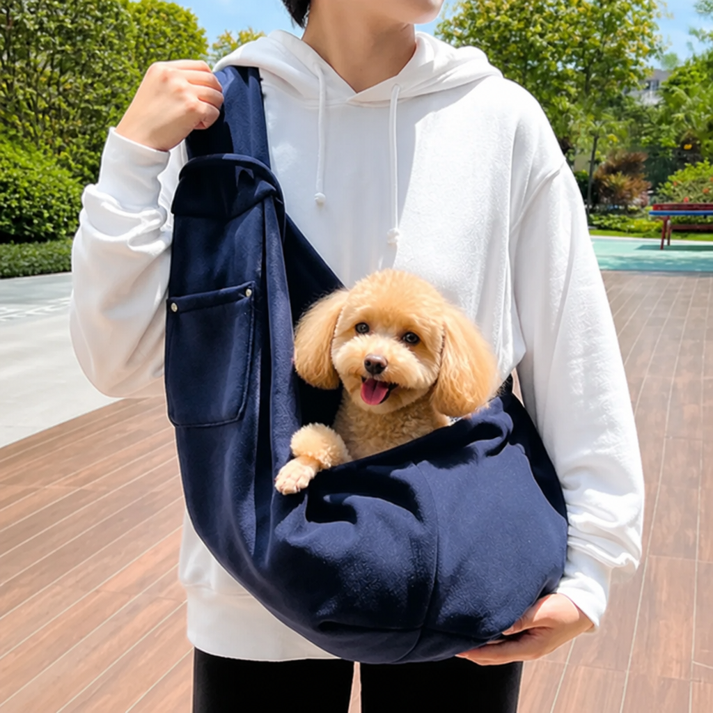 DogBedHouse Adjustable Hands-Free Pet Sling Carrier (Storage Pocket)