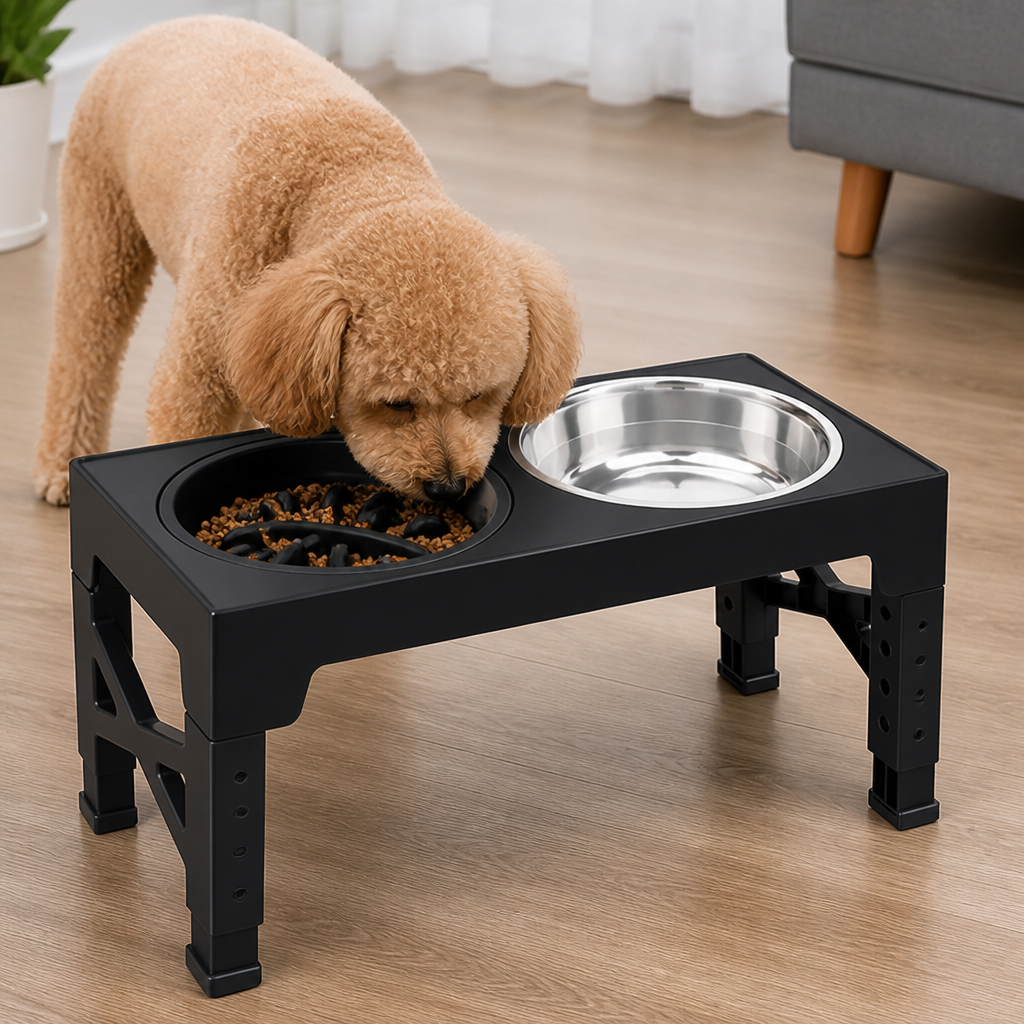 DogBedHouse Adjustable Height Dog Feeder (Double Stainless Bowls)