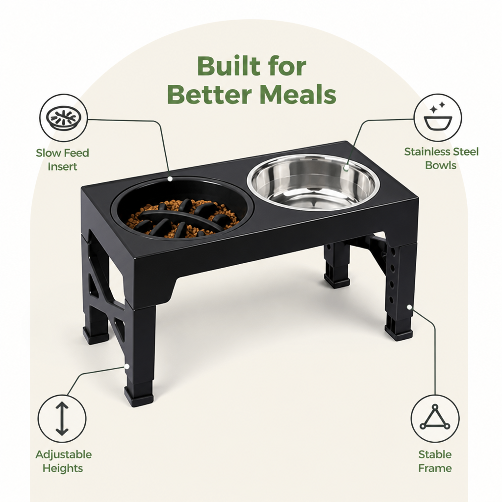 DogBedHouse Adjustable Height Dog Feeder (Double Stainless Bowls)