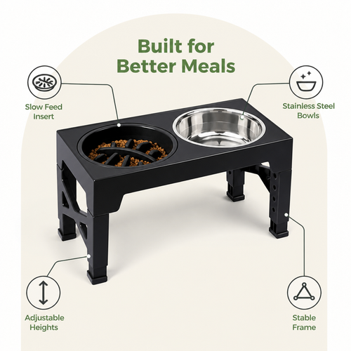 DogBedHouse Adjustable Height Dog Feeder (Double Stainless Bowls)
