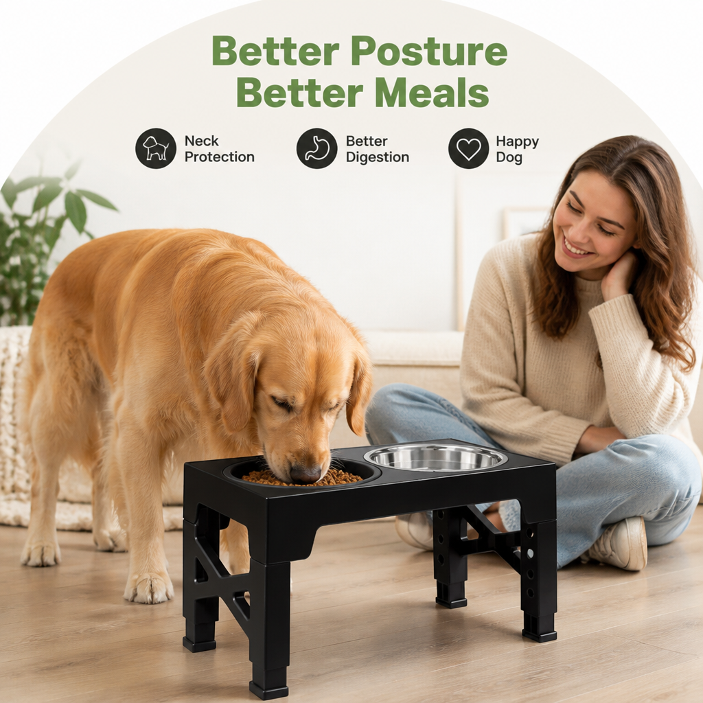 DogBedHouse Adjustable Height Dog Feeder (Double Stainless Bowls)