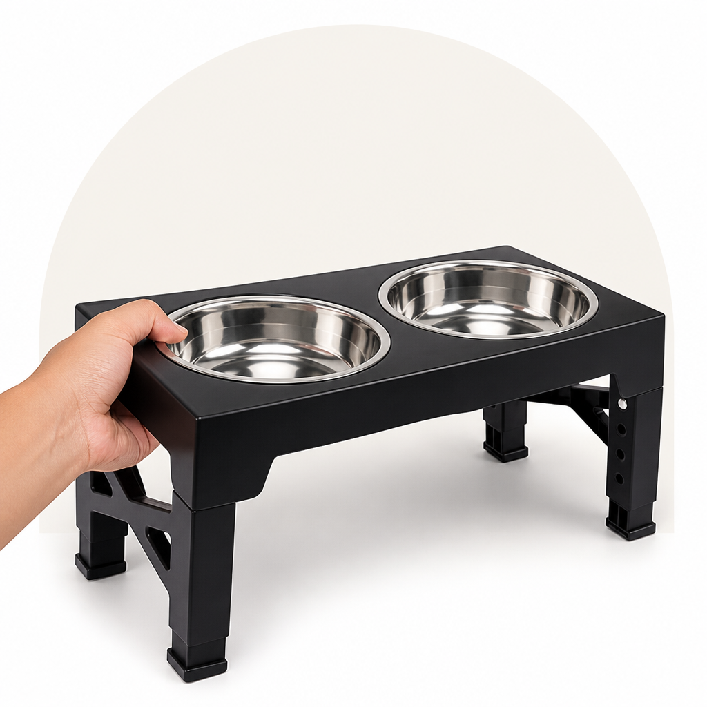 DogBedHouse Adjustable Height Dog Feeder (Double Stainless Bowls)