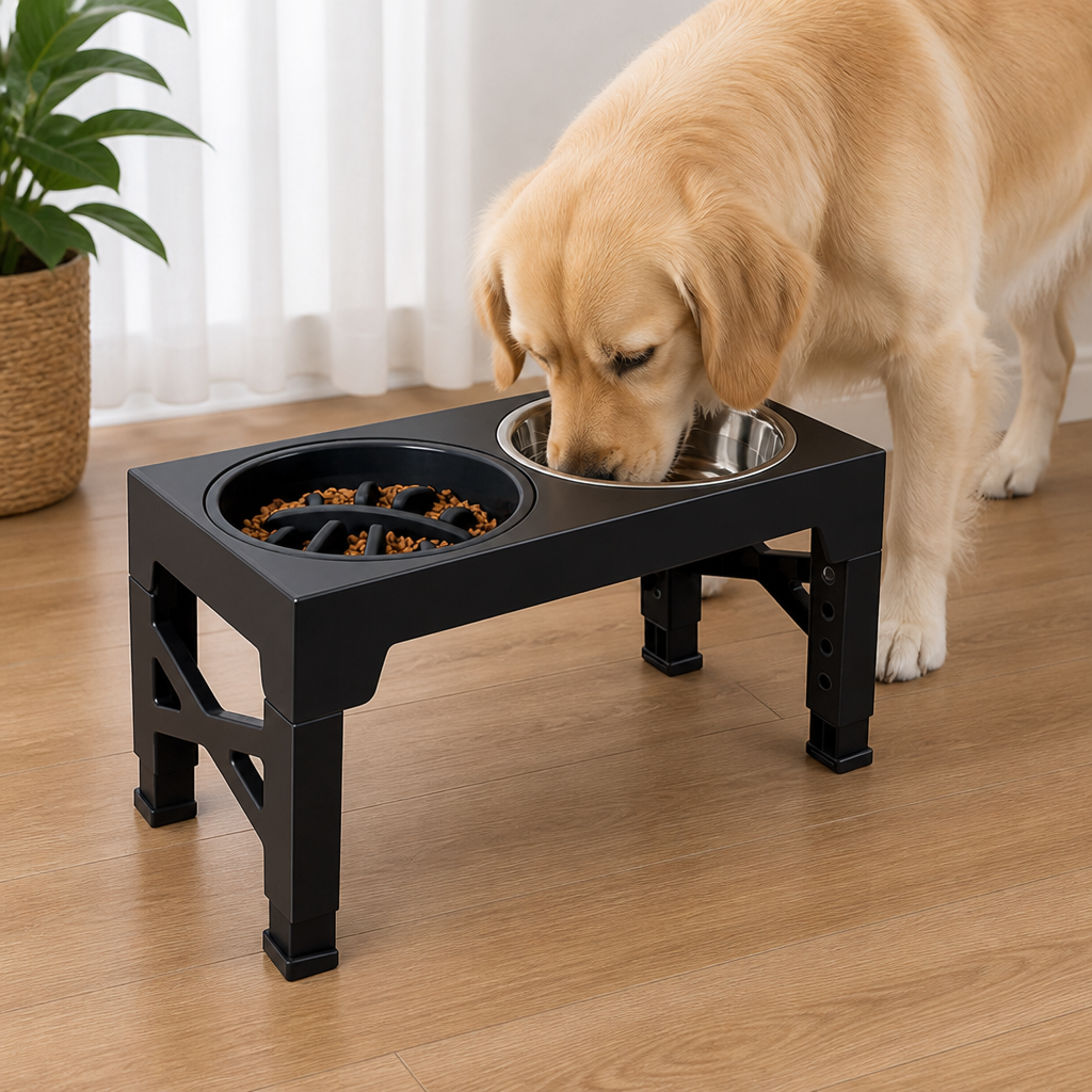 DogBedHouse Adjustable Height Dog Feeder (Double Stainless Bowls)