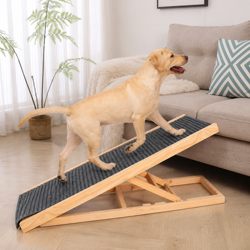 DogBedHouse Adjustable Height Foldable Wood Dog Ramp