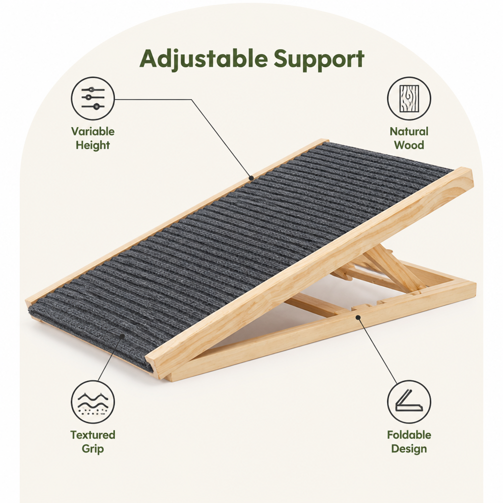DogBedHouse Adjustable Height Foldable Wood Dog Ramp